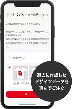 過去に作成したデザインデータを選んでご注文